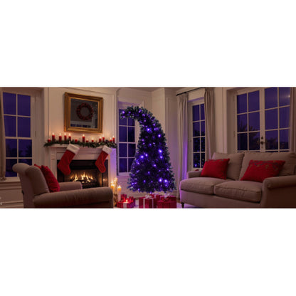 6FT Artificial Christmas Tree With LED Light, Pre-Lit Curved Shape Artificial Whimsical Xmas Tree With 900 Tips, Black Christmas Tree