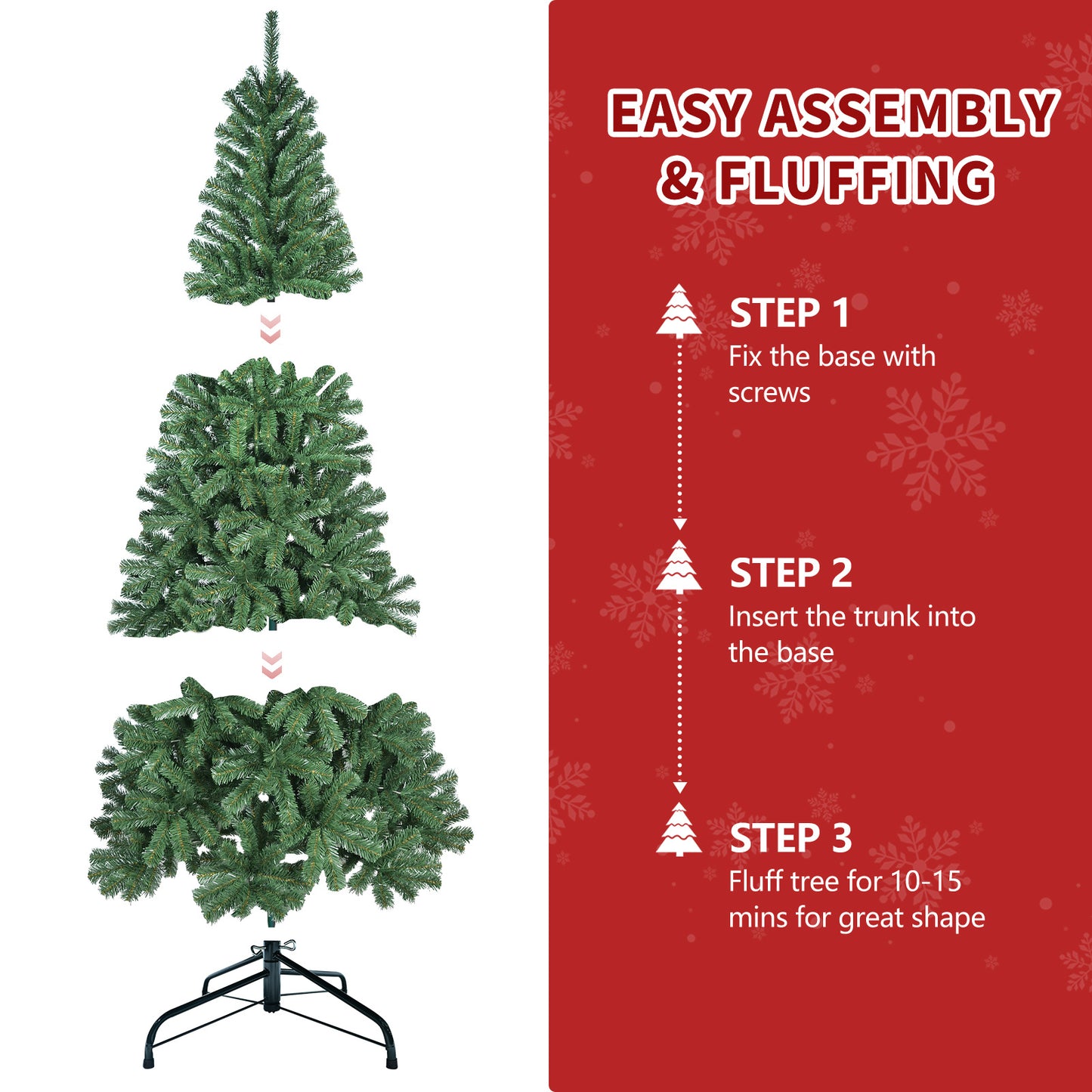 Unlit Artificial Christmas Tree, Green Xmas Tree And Folding Metal Stand For Indoor Holiday Decoration