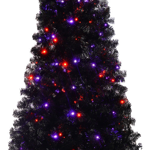 6FT Artificial Christmas Tree With LED Light, Pre-Lit Curved Shape Artificial Whimsical Xmas Tree With 900 Tips, Black Christmas Tree